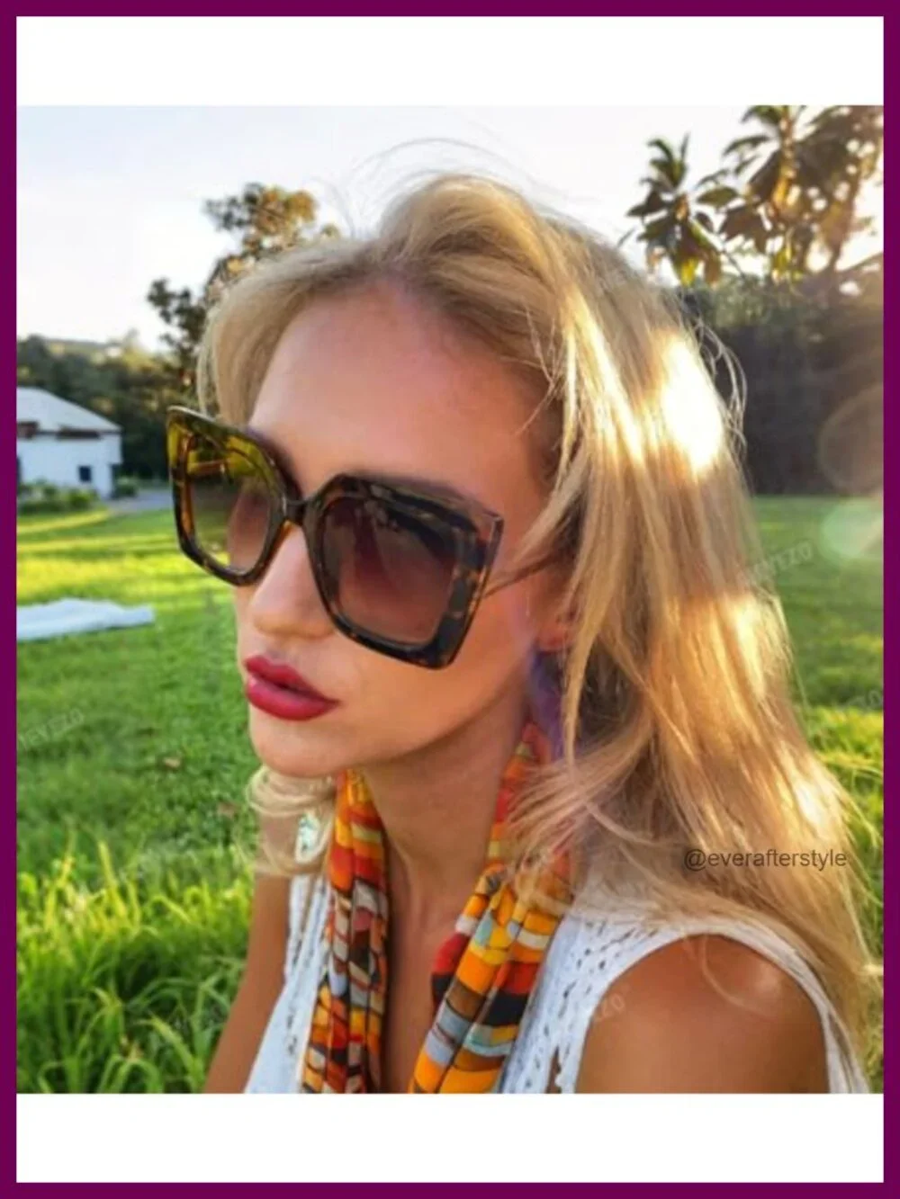 Oversized Square Sunglasses UV400 Protection Retro Pearl Inlay Fashion Shades